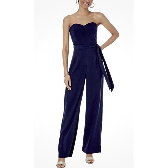 Lilly Pulitzer Pants - Lilly Pulitzer Kylo Strapless Belted Jumpsuit Wide Leg Navy Blue 8 Nwt $218